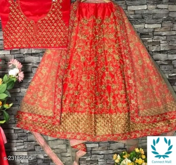 Beautiful Semi Stitched  lehenga Choli - Free Size, Red, Silk ,Dupatta Fabric : Net, Embroidered, Multipack :1